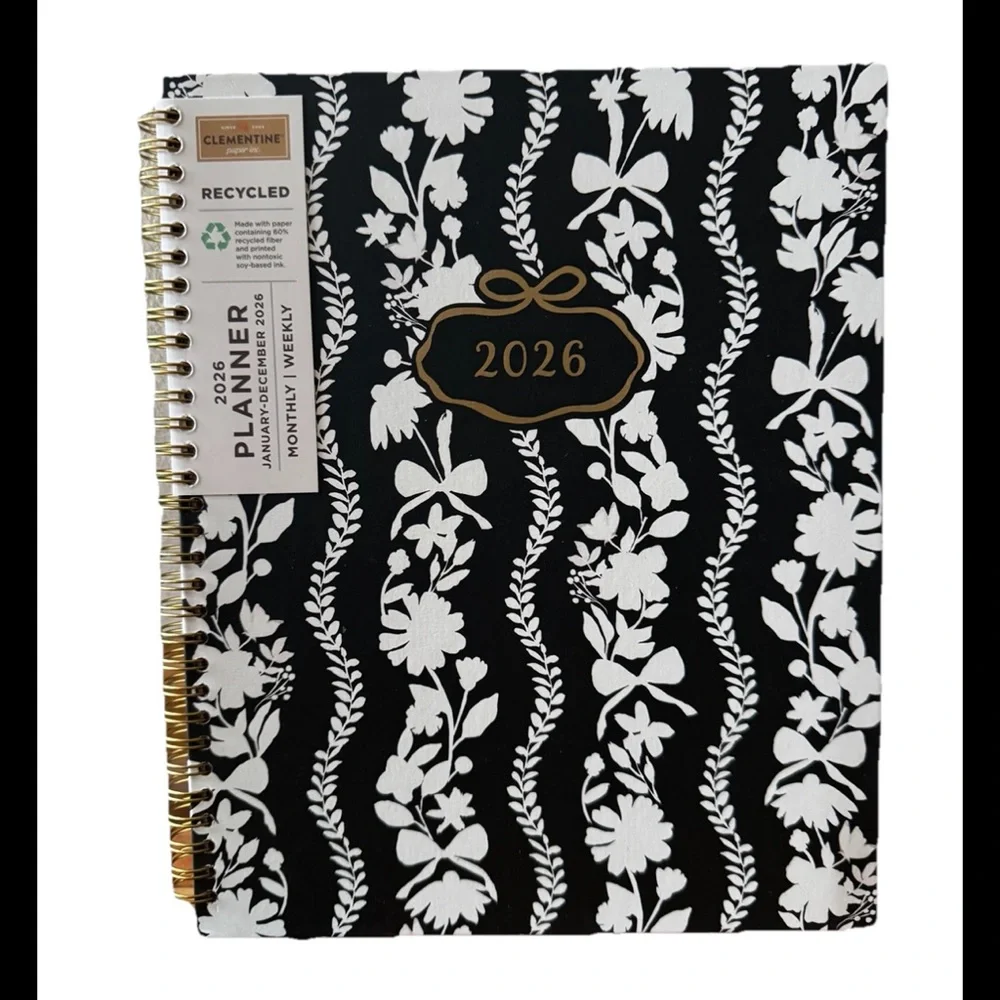Clementine Paper inc 12-month Large Size Planner Jan- Dec 2026 Hard Black/Ivory
